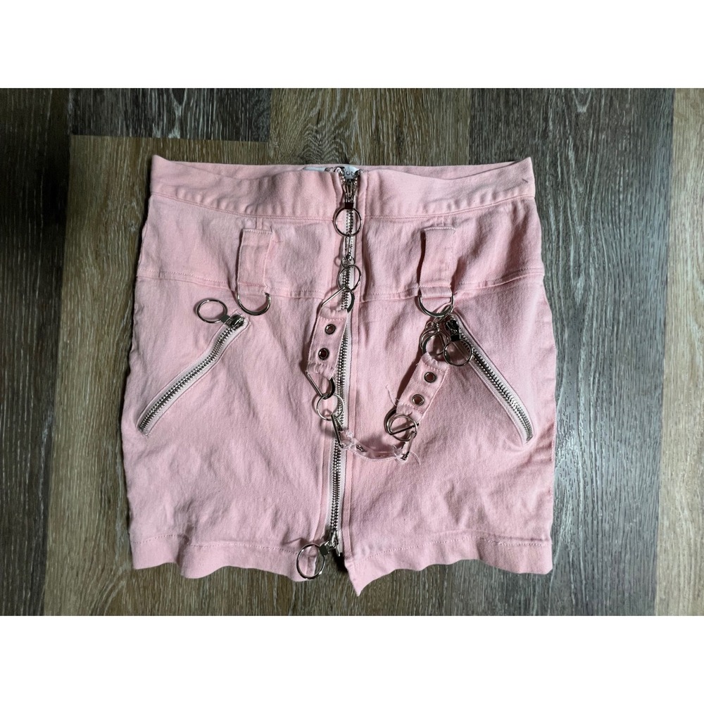 Hot & Delicious Mini Skirt Womens Small Pink Punk Rock Zipper Chain Hardware
